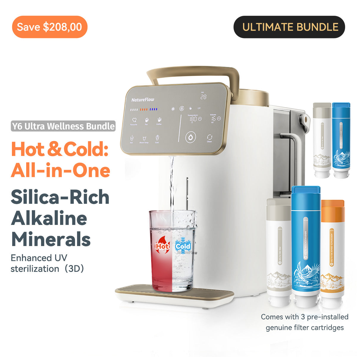 Y6 Ultra The Ultimate All-in-One Station | Instant Hot & Cold (3s) | Silica Mineral | 11-Temp Smart Control | 10.2" Smart Touch Screen |4-Year Filter Life Option
