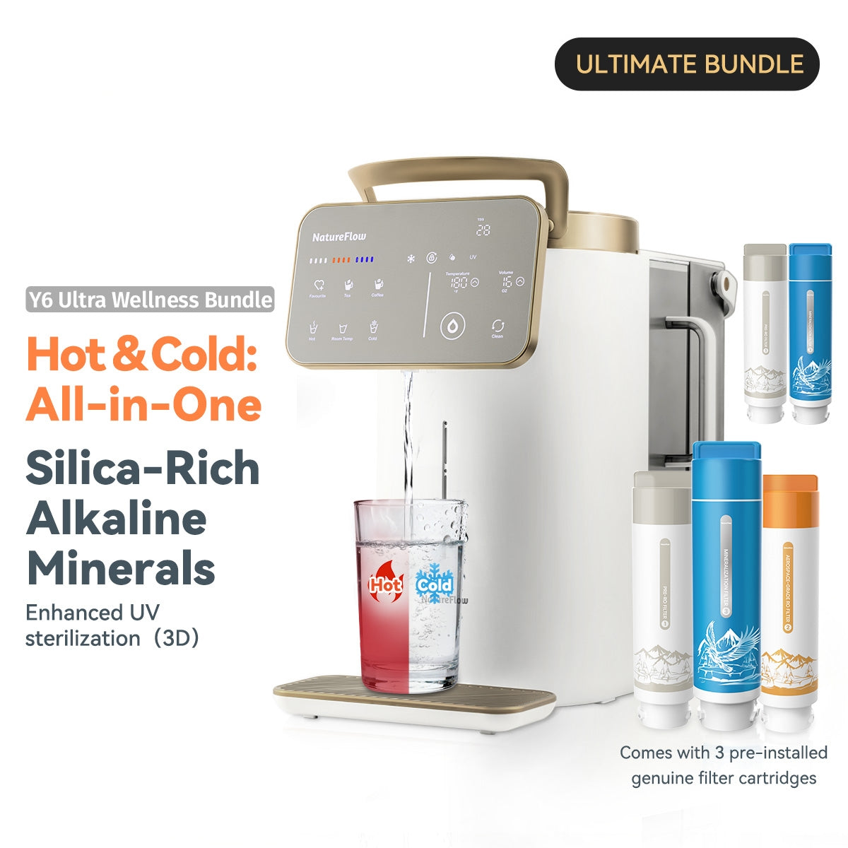 Y6 Ultra The Ultimate All-in-One Station | Instant Hot & Cold (3s) | Silica Mineral | 11-Temp Smart Control | 10.2" Smart Touch Screen |4-Year Filter Life Option