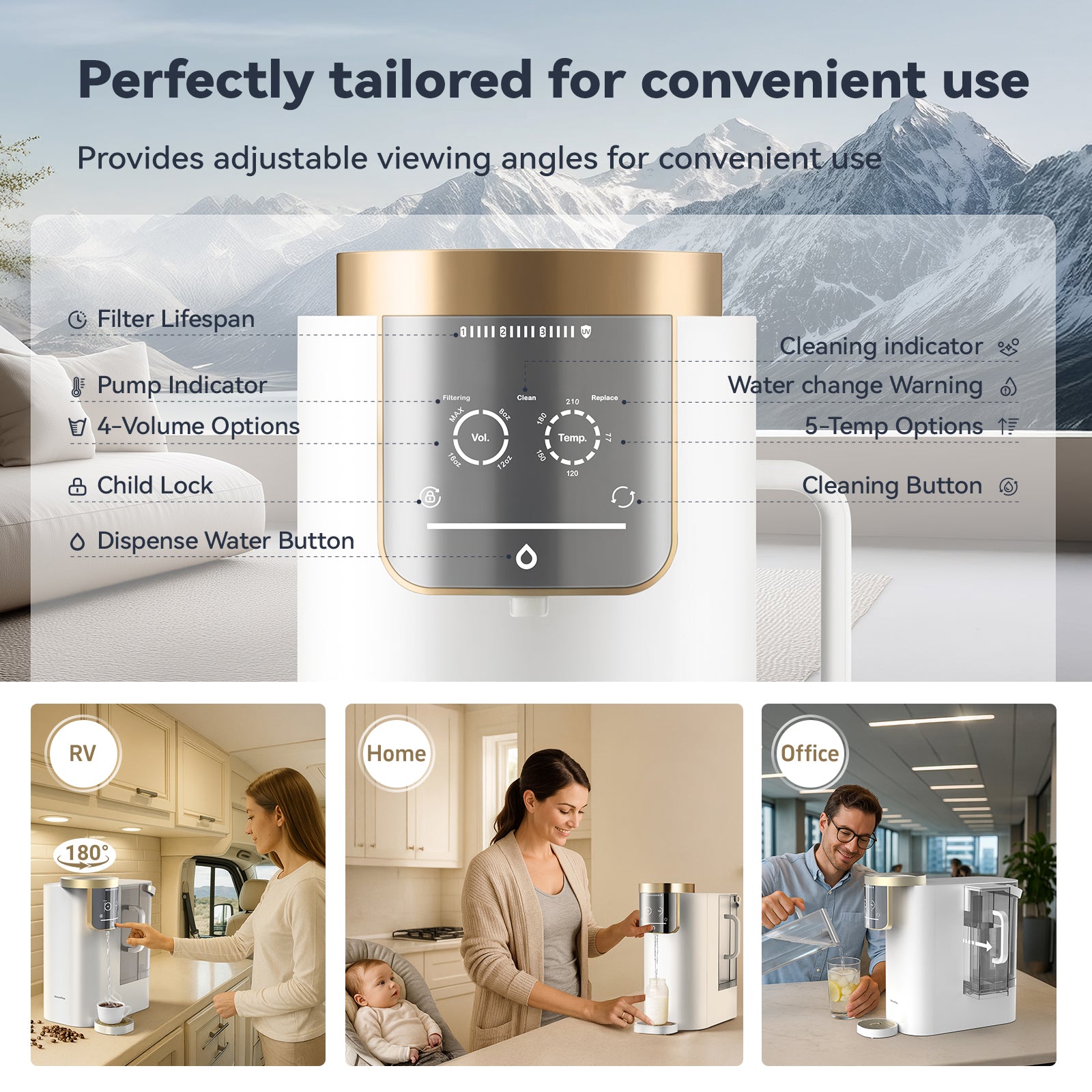F4 Countertop RO Water Mineralization System | Natural Mineral Alkaline Water（PH 9.5）| Instant Hot Water Dispenser (5 Temps)|99.9% Lead Removal|Lead-Free & UV Self-Cleaning