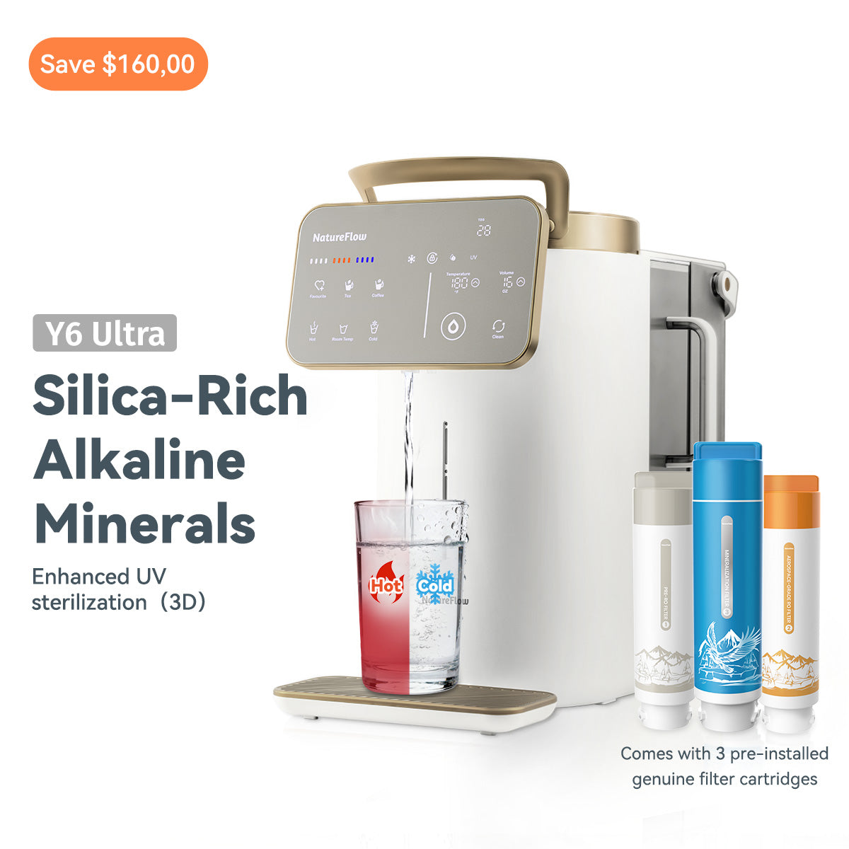 Y6 Ultra The Ultimate All-in-One Station | Instant Hot & Cold (3s) | Silica Mineral | 11-Temp Smart Control | 10.2" Smart Touch Screen |4-Year Filter Life Option